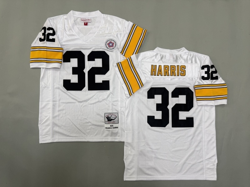 Men 2025 Pittsburgh Steelers #32 Harris white Throwback Limited NFL Jersey style 001